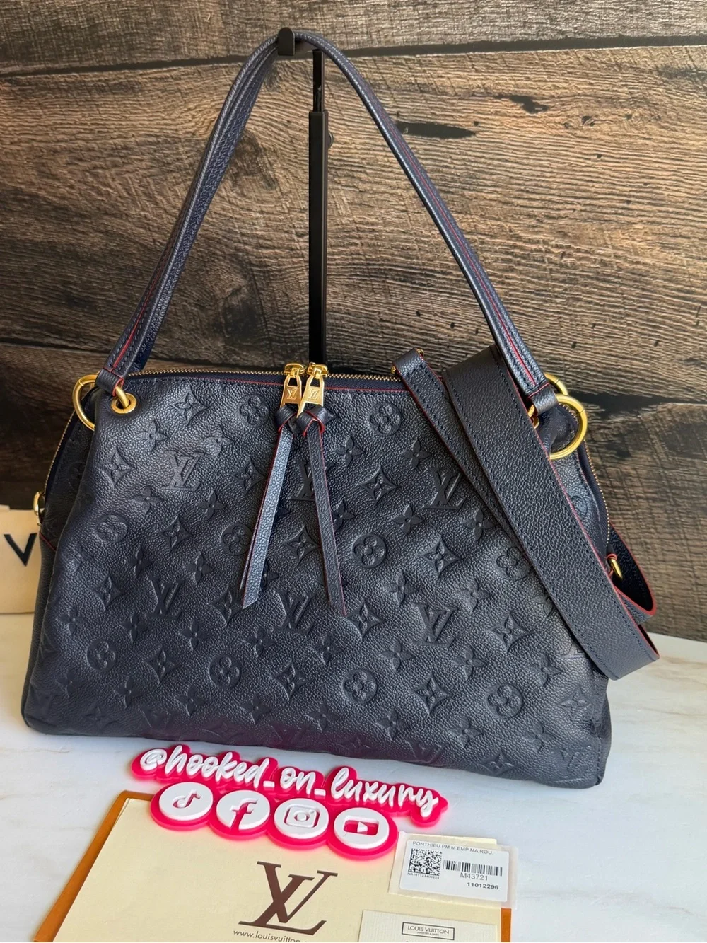 Authentic Louis Vuitton Ponthieu PM Navy & Red Empreinte Leather Handbag EUC